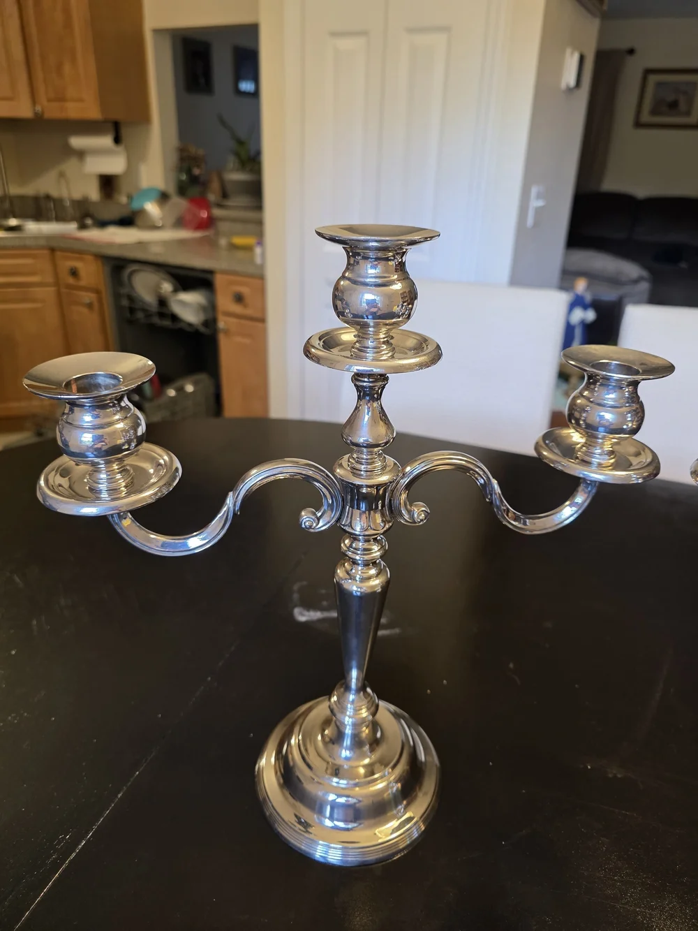 Source Unknown Silver Three-Arm Candelabra Pair